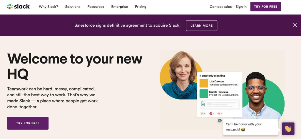 Webdesign examples Slack